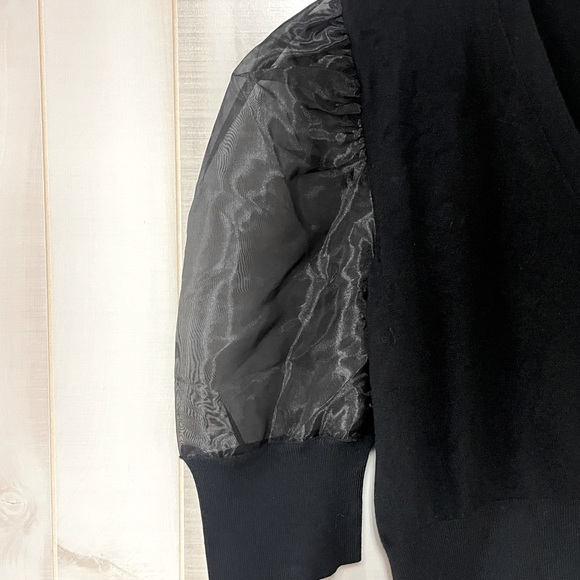 NWT New York & Company Black Sheer Puff Sleeve Button Cardigan, sz XL - Picture 8 of 8
